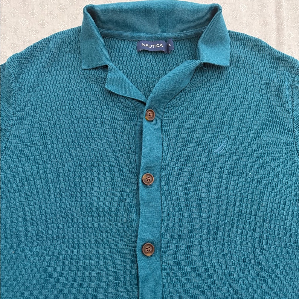 Mens Nautica Teal Short-Sleeve Sweater Polo - Picture 2 of 6